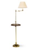 A MAHOGANY AND BRASS FLOOR STANDING READING LAMP TABLE, LATE 20TH CENTURY