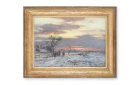 SIR ERNEST ALBERT WATERLOW (BRITISH 1850-1919), CATTLE IN A WINTER LANDSCAPE, SUNSET