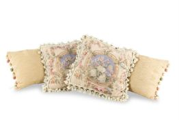 A LARGE PAIR OF 'AUBUSSON' STYLE UPHOLSTERED CUSHIONS, 20TH CENTURY