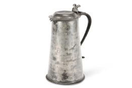 A LARGE PEWTER FLAGON OR WATER JUG, 18TH CENTURY