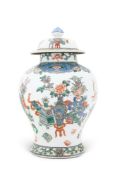 A CHINESE FAMILLE VERTE BALUSTER JAR AND DOMED COVER MODERN