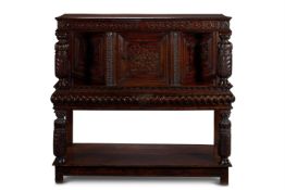 A CHARLES II OAK LIVERY OR COURT CUPBOARD, DATED 1649