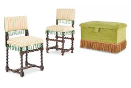 TWO OAK AND UPHOLSTERED SIDE CHAIRS ENGLISH, PARTS 17TH AND 19TH CENTURY