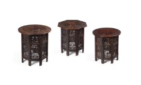 AN INDIAN BRASS-INLAID HARDWOOD OCCASIONAL TABLE, EARLY 20TH CENTURY