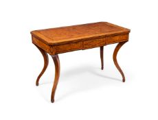 A BIEDERMEIER BURR MAPLE AND AMARANTH SOFA TABLE