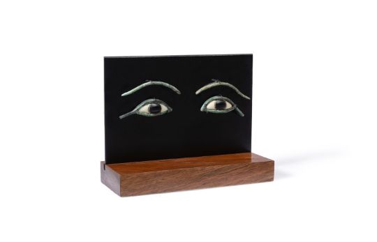 A PAIR OF EGYPTIAN BRONZE EYES LATE PERIOD