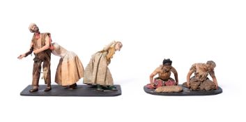 PAIR OF MARKET AND VENDOR FIGURE GROUPS