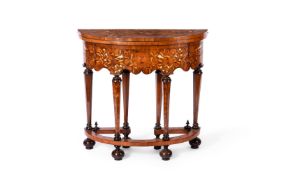 A WALNUT AND MARQUETRY CARD TABLE, 19TH CENTURY