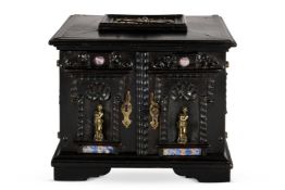 A SMALL MARBLE INSET EBONISED TABLE CABINET, ITALIAN , 17TH CENTURY