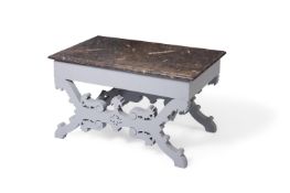 A GREY FOSSIL MARBLE RECTANGULAR TOP TABLE
