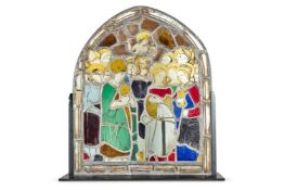 A STAINED GLASS WINDOW PANEL, POSSIBLY EPIPHANY SCENE, UPPER RHINE