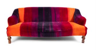 AN EDWARDIAN MULTICOLOURED VELVET UPHOLSTERED SOFA