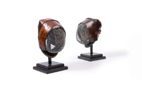 TWO LEATHER KENDO FENCING MASKS, JAPAN, EARLY 20TH CENTURY