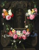 ‡ DANIEL SEGHERS (1590-1661), SWAGS OF FLOWERS SURROUNDING A CARTOUCHE WITH THE VIRGIN AND CHILD