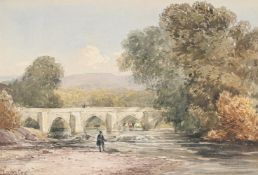 DAVID COX SENIOR (BRITISH 1783 - 1859), AN ANGLER ON THE RIVER WHARFE