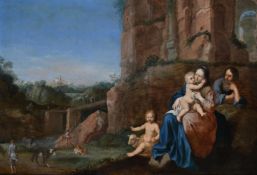 CIRCLE OF BARTHOLOMEUS BREENBERGH (DUTCH 1598-1657), LANDSCAPE WITH THE REST ON THE FLIGHT TO EGYPT