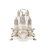 A GEORGE II SILVER WARWICK CRUET STAND