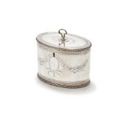 A GEORGE III SILVER OVAL TEA CADDY