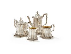 Y A VICTORIAN SILVER FOUR PIECE TEA SET