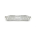 A FRENCH SILVER PLATE TWIN HANDLED TRAY
