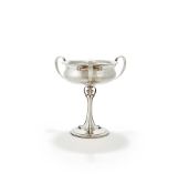 AN EDWARDIAN SILVER THREE HANDLED CUP
