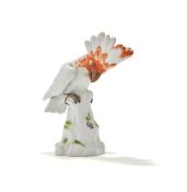 MEISSEN, A MODEL OF A COCKATOO PERCHED ON A STUMP