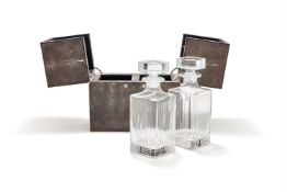 A SHAGREEN CLAD TWO BOTTLE TANTALUS