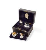 Y A CASED SILVER BACHELOR'S TRAVELLING FOUR PIECE TEA AND COFFEE SET