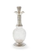 A VICTORIAN SILVER MOUNTED STOURBRIDGE GLASS DECANTER