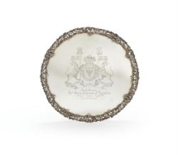 A GEORGE II SILVER SHAPED CIRCULAR TEA TRAY