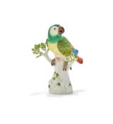 MEISSEN, A MODEL OF A GREEN PARAKEET