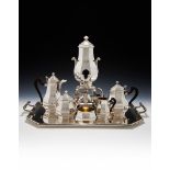 A FRENCH SILVER SIX PIECE OCTAGONAL BALUSTER TEA AND COFFEE SET