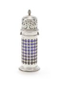 A VICTORIAN SILVER PIERCED CYLINDRICAL SUGAR SHAKER