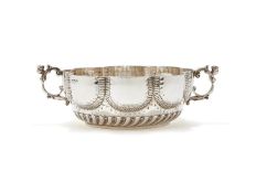 A VICTORIAN SILVER TWIN HANDLED LOBED BOWL