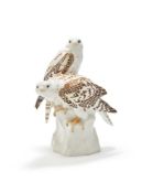 A MEISSEN ART NOUVEAU GROUP OF TWO FALCONS