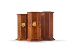 A PAIR OF BURR WOOD OCTAGONAL WINE COOLERS