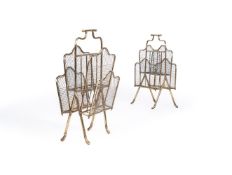 A PAIR OF VICTORIAN POLISHED BRASS AND WIRE MESH STANDS, BY S HALL & SONS, LATE 19TH CENTURY