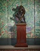 AFTER EDME DUMONT (1761-1844), A LARGE BRONZE FIGURE OF MILO OR CROTON ON A PEDESTAL