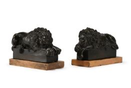 AFTER CANOVA, A PAIR OF ITALIAN BRONZE REZZONICO LIONS, MID TO EARLY 19TH CENTURY