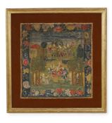 AN ITALIAN FRAMED CREWELWORK PANEL, LATE 17TH OR EARLY 18TH CENTURY