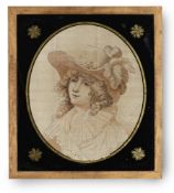 A SILK WORK PORTRAIT OF A YOUNG LADY, PROBABLY FRENCH, LATE 18TH CENTURY