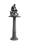 AFTER THE ANTIQUE, A NAPLES BRONZE AND MARBLE FIGURE OF THE RESTING HERMES, LATE 19TH CENTURY