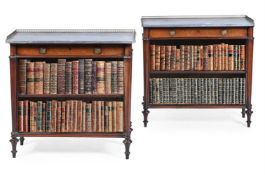 A PAIR OF REGENCY MAHOGANY AND GILT METAL MOUNTED OPEN BOOKCASES, CIRCA 1820