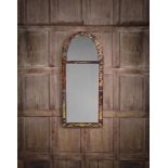 AN UNUSUAL VERRE EGLOMISE CHINOISERIE PAINTED AND SIMULATED TORTOISESHELL MIRROR, 19TH CENTURY