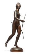 AFTER HOUDON, A BRONZE FIGURE OF DIANA THE HUNTRESS, FRENCH, LATE 19TH CENTURY