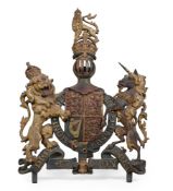 A LARGE POLYCHROME PAINTED CAST IRON ROYAL COAT OF ARMS, LATE 19TH OR EARLY 20TH CENTURY
