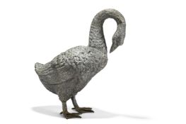 A BRONZE ANIMALIER MODEL OF A GOOSE, LATE 20TH CENTURY