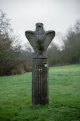 A LARGE COMPOSITION STONE EAGLE ON COLUMN, LATE 20TH CENTURY