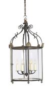A REGENCY BRONZE FRAMED GLAZED HEXAGONAL HALL LANTERN, EARLY 19TH CENTURY