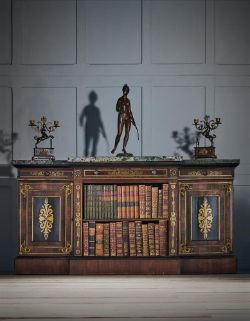 Y A REGENCY ROSEWOOD, EBONY AND BRASS MARQUETRY BREAKFRONT SIDE CABINET, CIRCA 1815